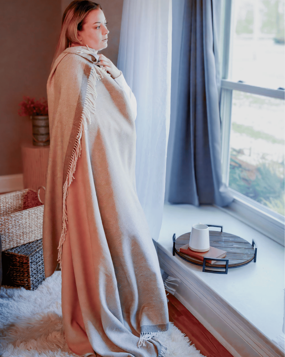 100% Baby Alpaca Wool Undyed Ombre Silver Dune blanket