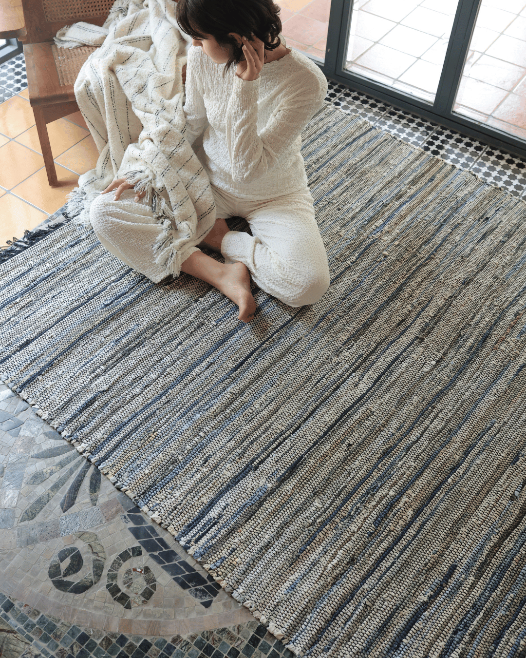 Manteno Indigo Heritage Rug — Handwoven Recycled Denim