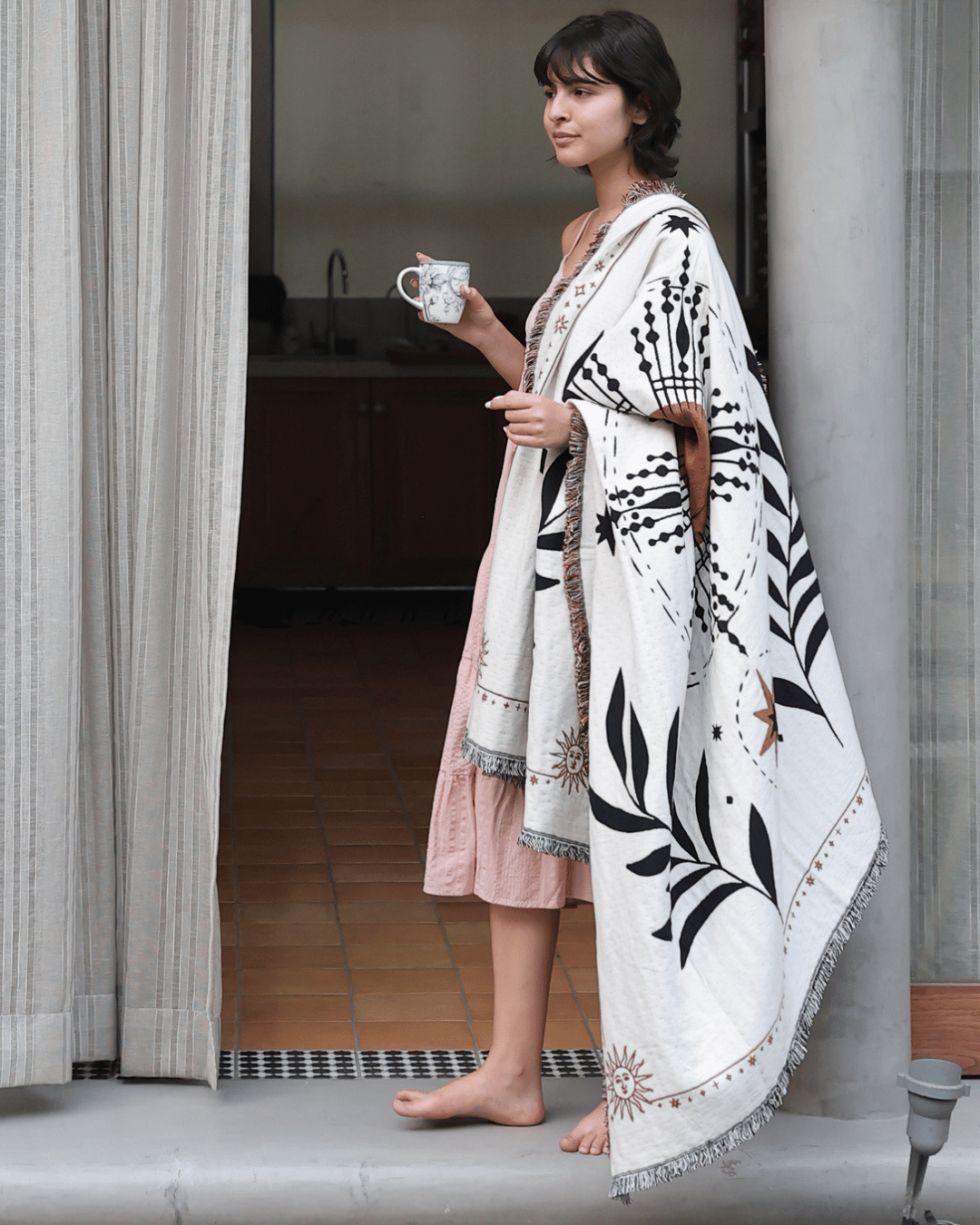 Aeraloom Jacquard Organic Cotton Bamboo Throw Solar Ritual