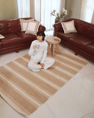 Sarben Natural Stripe Wool Rug — Handwoven in India