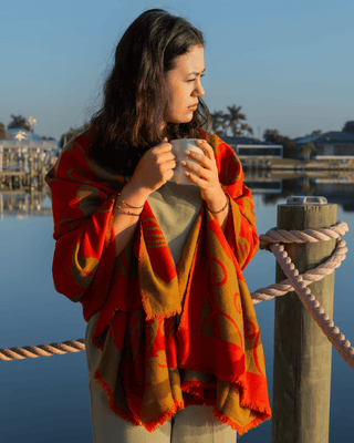 Flora Weave Reversible Merino Wool Throw - Saffron Bloom