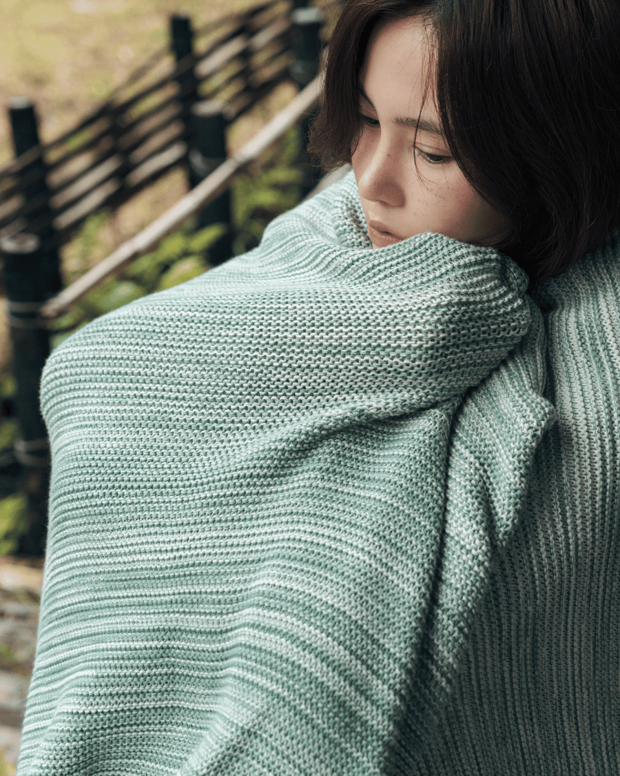 Ombreknit 100% Organic Cotton Knitted Blanket - Seagrass