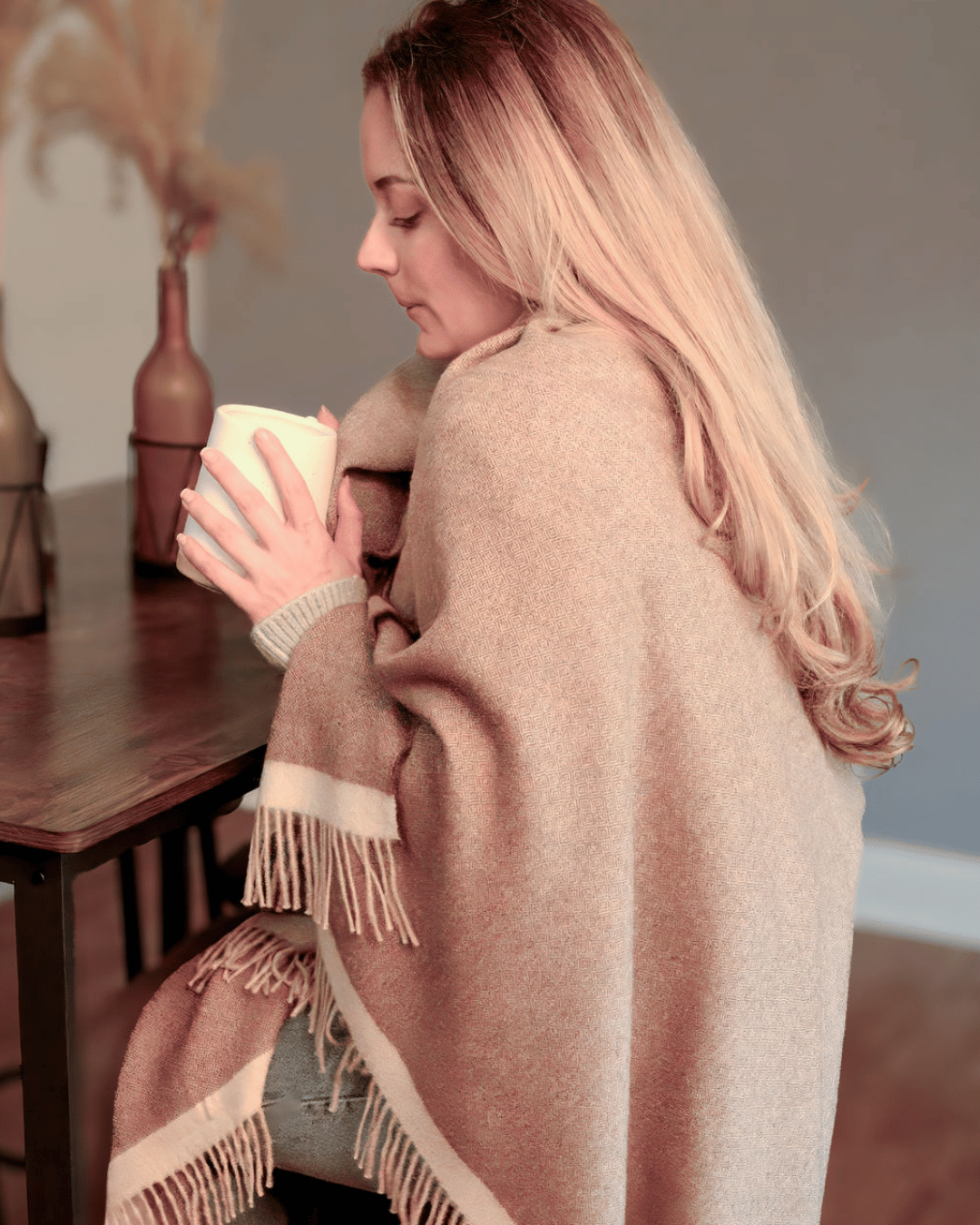 100% Baby Alpaca Wool Undyed Ombre Sand blanket
