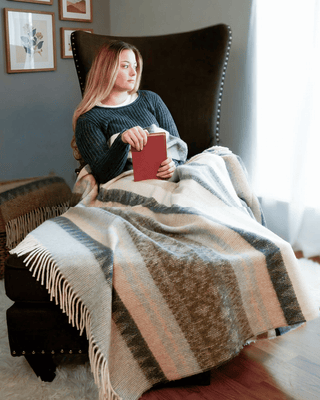 Alpaca Wool Throw Blue Stripes