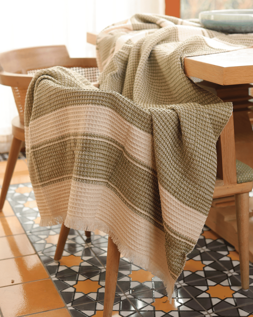 100% Organic Cotton Mesa Waffle Oversized Blanket Olive Grove