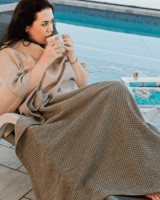 Organic Cotton Turkish Waffle Oversize Throw - Stone Dusk