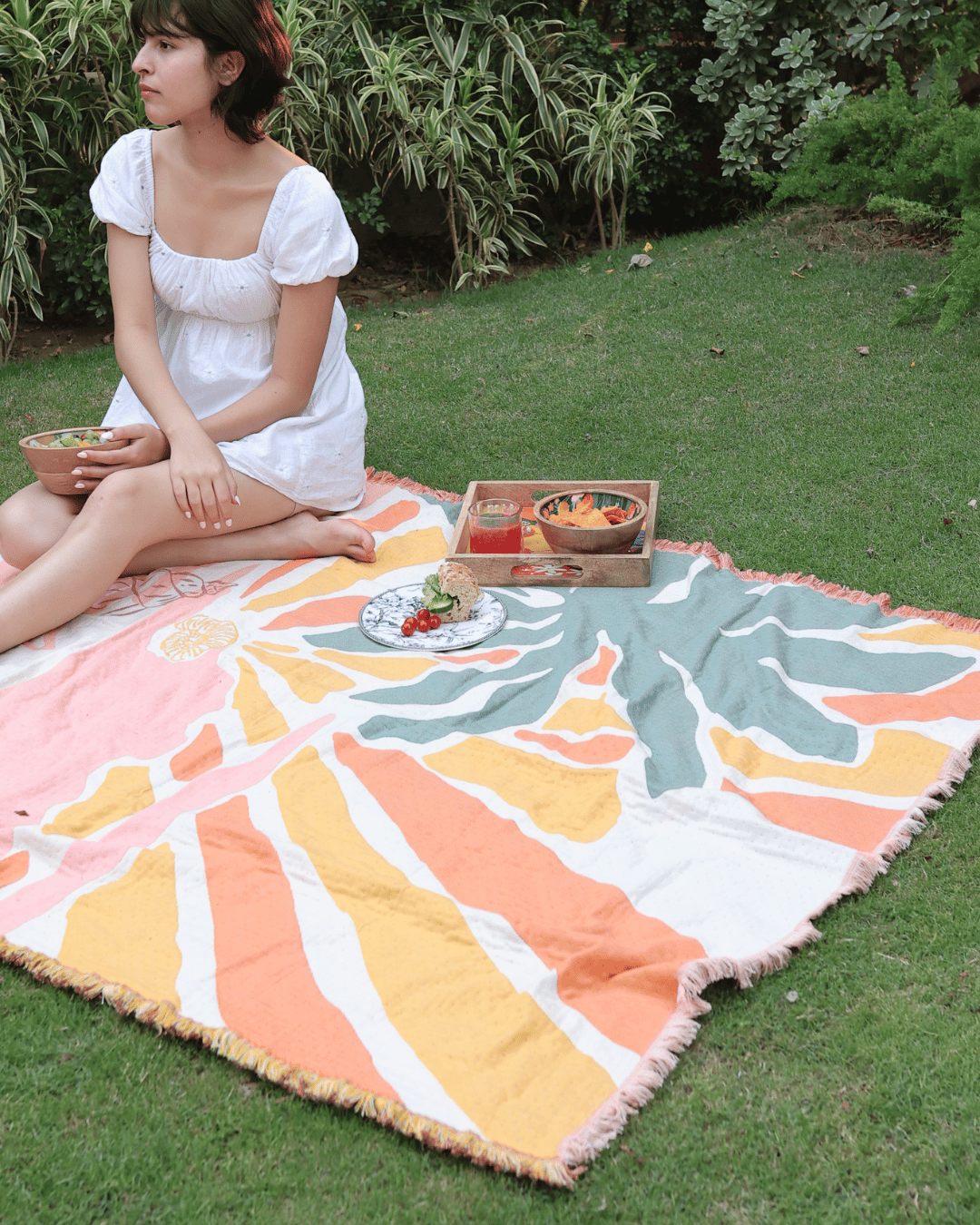 Aeraloom Jacquard Organic Cotton Bamboo Throw Coral Coast