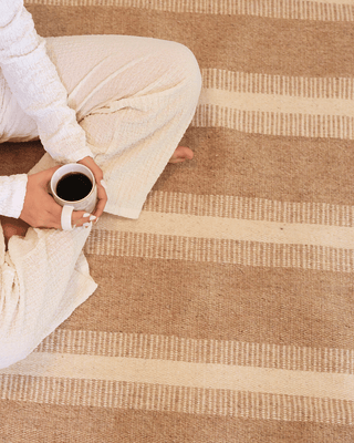 Sarben Natural Stripe Wool Rug — Handwoven in India