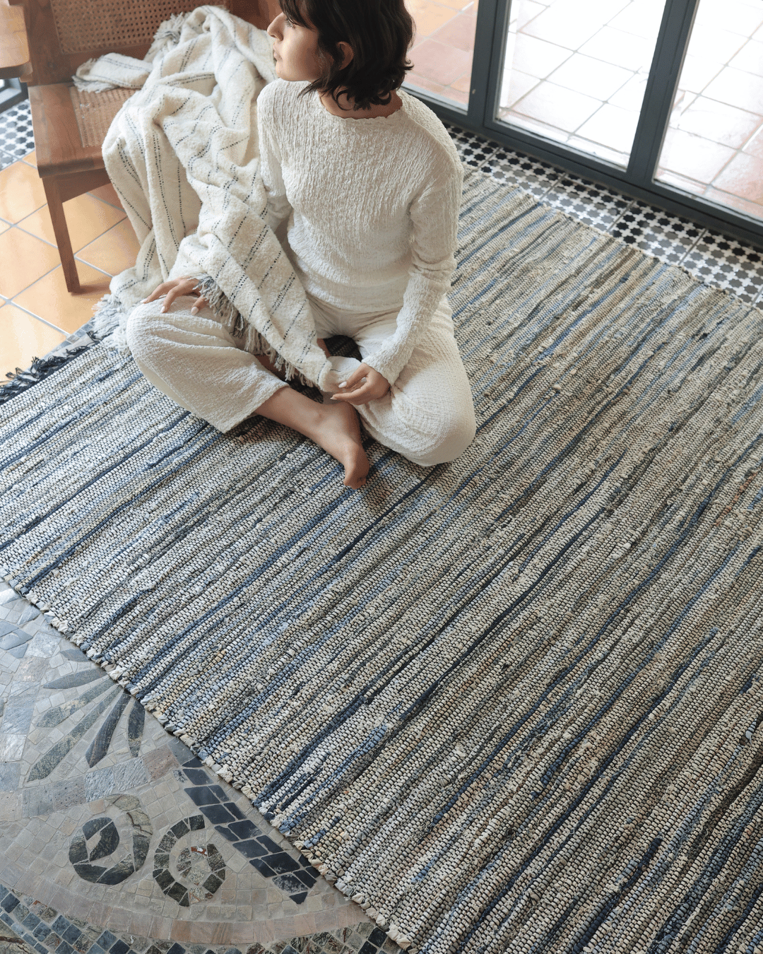 Manteno Indigo Heritage Rug — Handwoven Recycled Denim
