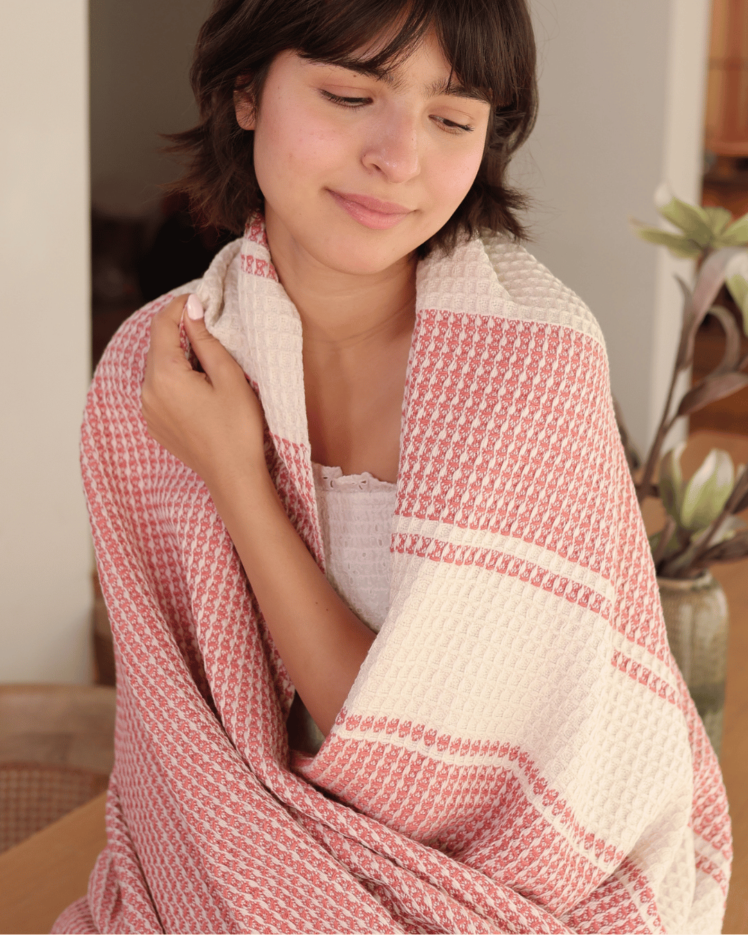 100% Organic Cotton Mesa Waffle Oversized Blanket Terracotta Sun