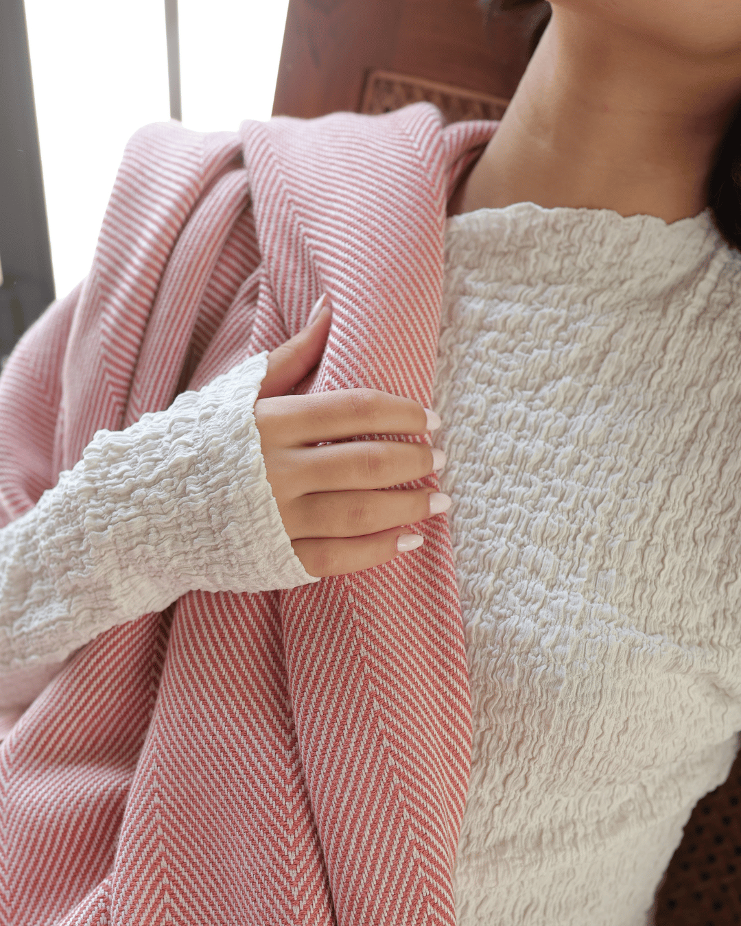Airweave Herringbone Throw Coral Bloom