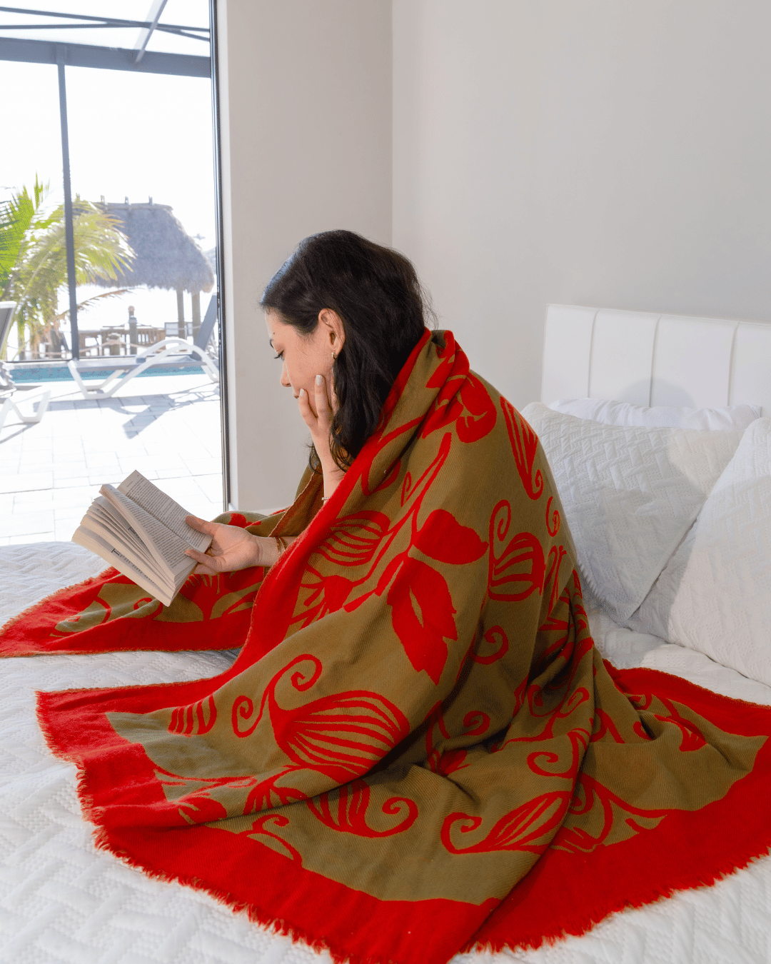 Flora Weave Reversible Merino Wool Throw - Saffron Bloom