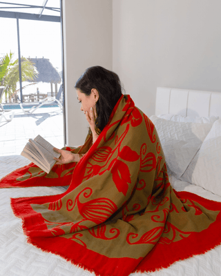 Flora Weave Reversible Merino Wool Throw - Saffron Bloom