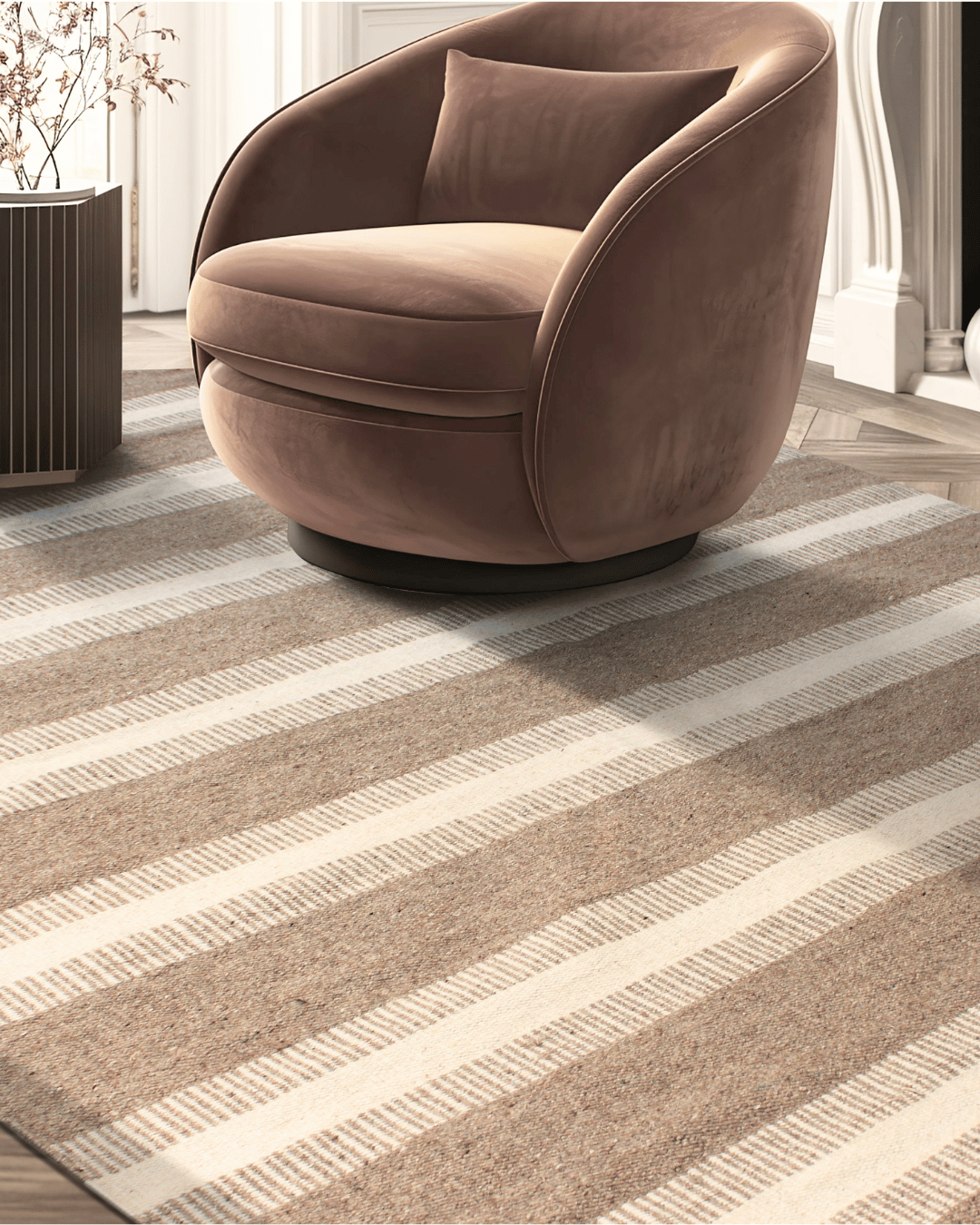 Sarben Natural Stripe Wool Rug — Handwoven in India