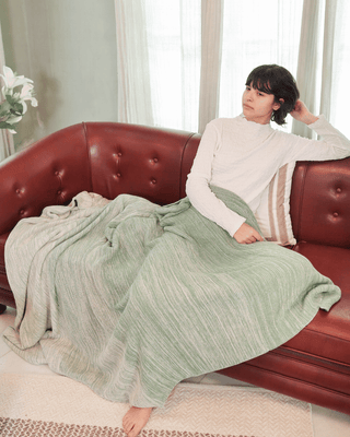 Ombreknit 100% Organic Cotton Knitted Blanket - Seagrass