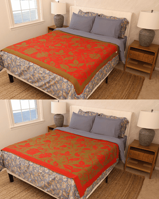 Flora Weave Reversible Merino Wool Throw - Saffron Bloom