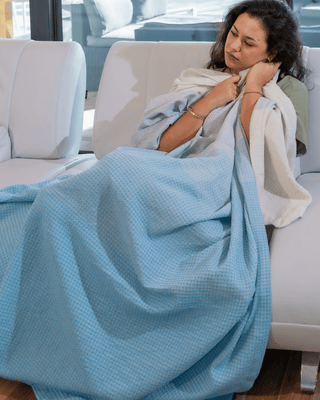 Organic Cotton Turkish Waffle Oversize Throw - Sea Mist