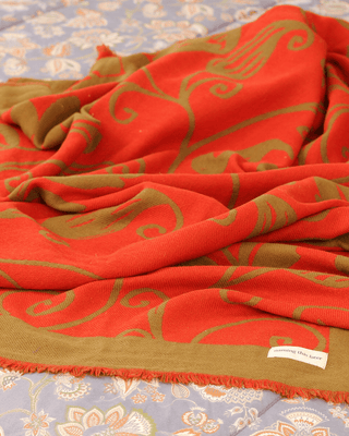 Flora Weave Reversible Merino Wool Throw - Saffron Bloom